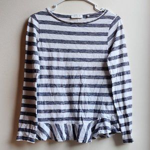 NWOT Rich & Royal Gray/White Striped Scoop Neck Ruffled Jersey Size XS
